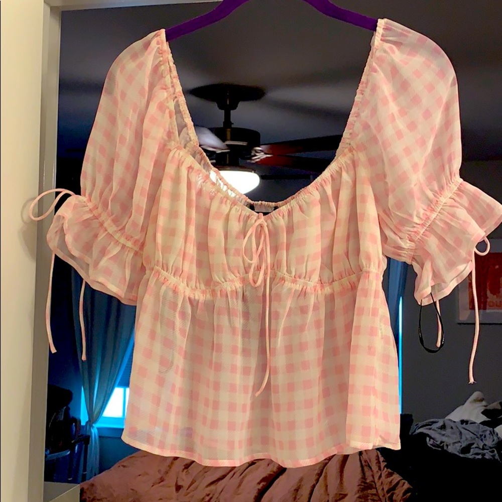 Pink gingham western fun flirty top